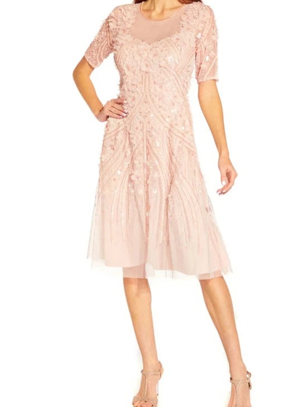 Elegant Blush Pink Sequin A-Line Dress